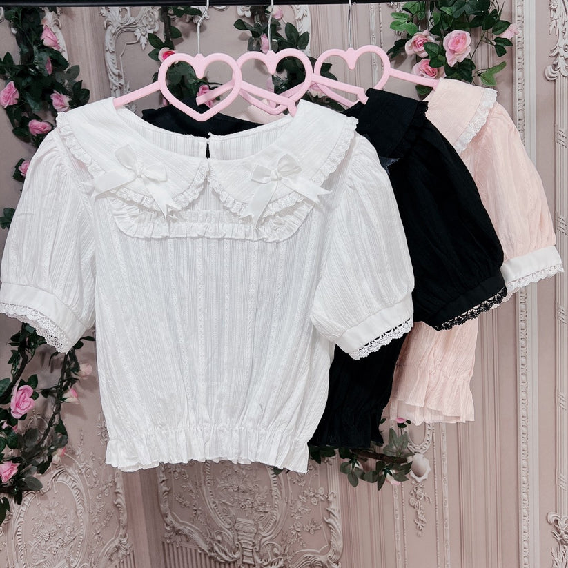 Cotton Doll Collar Bow Short Sleeves