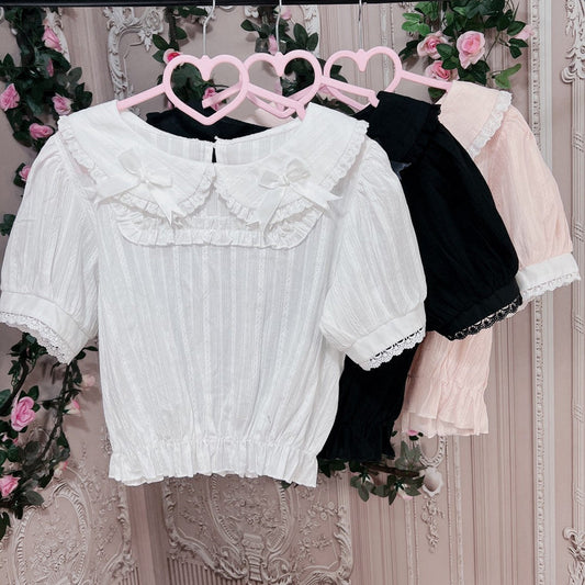 Cotton Doll Collar Bow Short Sleeves