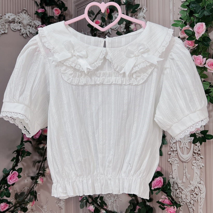Cotton Doll Collar Bow Short Sleeves