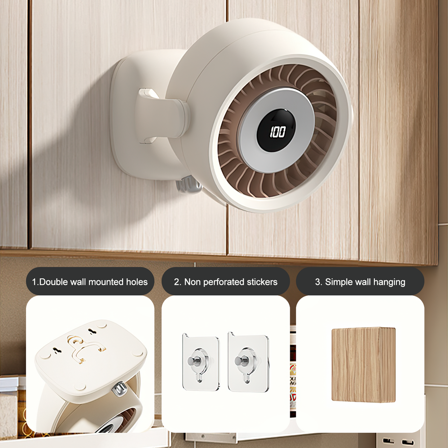 WHATOOK Cordless Wall-Mounted Desk Fan