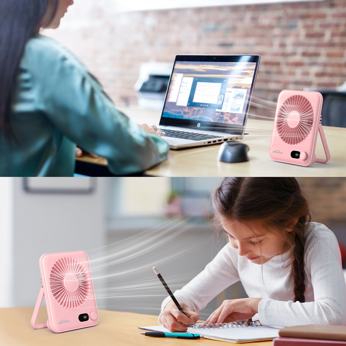 WHATOOK Mini Desk Fan with USB Charging